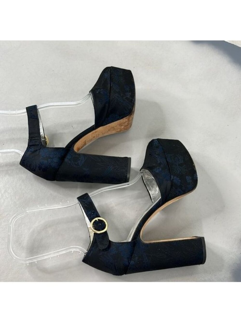 Alexa Chung Platform Mary Jane Heels Tapestry Cut Out Ankle Strap - Picture 6 of 9